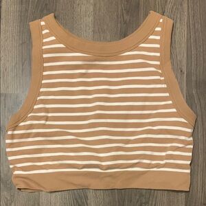 Aerie Tan and White Fitted Crop Tank Top